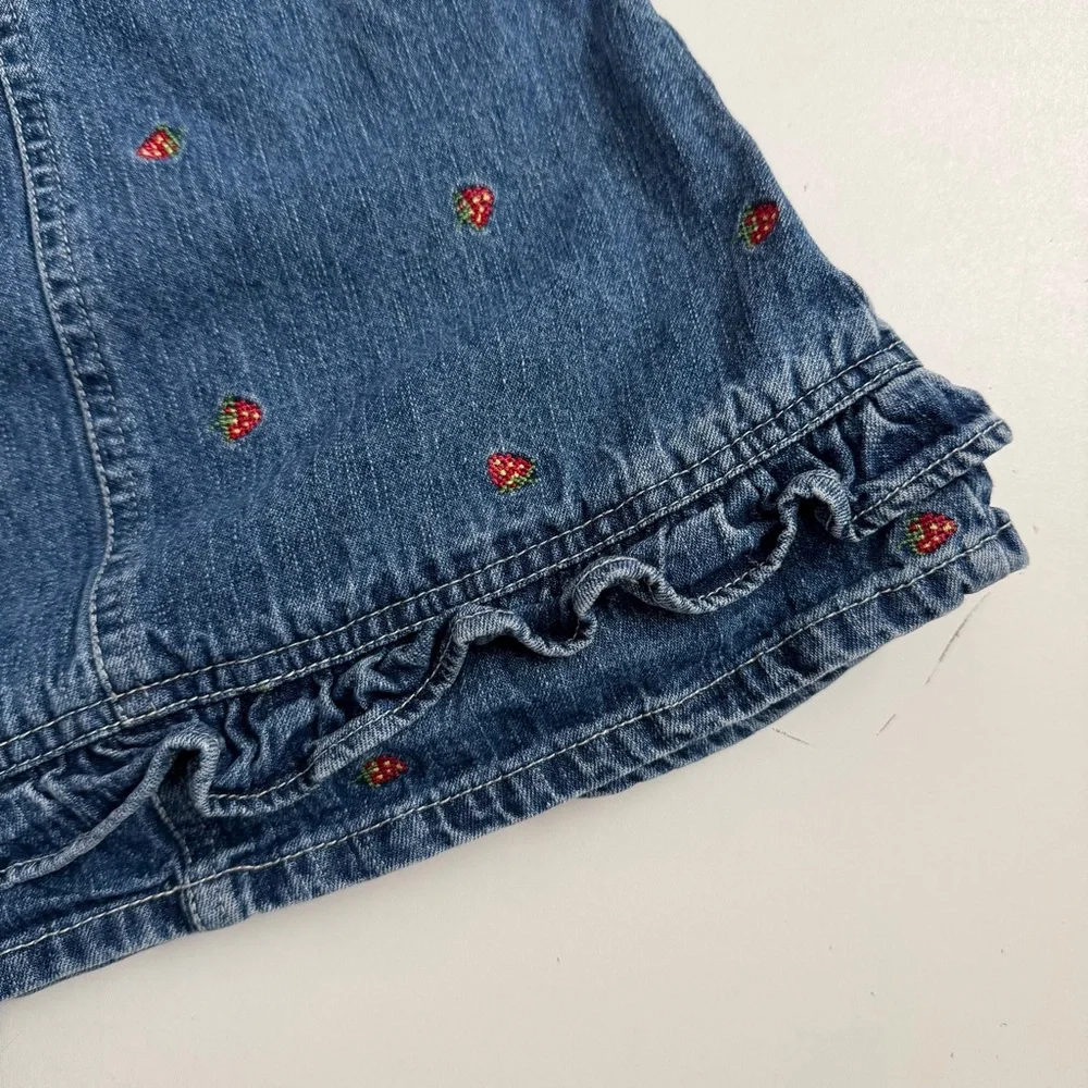 Vintage Y2K OshKosh B'gosh Denim Dress Overalls Embroidered Strawberries Blue